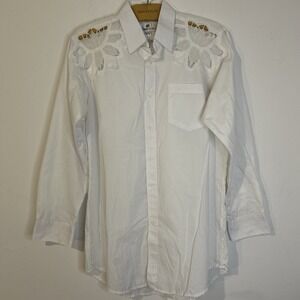 Vintage Omni Ltd. White Button-Down Shirt with Cutout Floral Detail - Size 15
